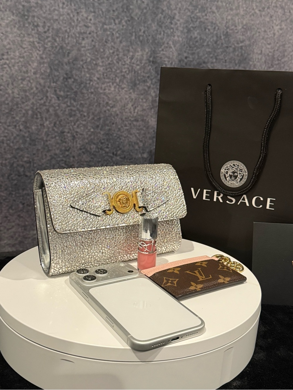 Versace La Medusa Crystal Mini Crossbody Shoulder Clutch Bag Mixed Metals - Picture 11 of 14